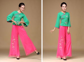 银之舞广场舞服装 中国风民族风花草绣花阔腿裤装——传统与时尚的完美融合